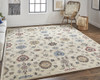 5' X 8' Ivory Blue And Tan Wool Floral Tufted Handmade Stain Resistant Area Rug