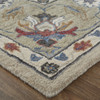 5' X 8' Ivory Taupe And Blue Wool Floral Tufted Handmade Stain Resistant Area Rug