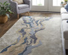 5' X 8' Tan Brown And Blue Wool Abstract Tufted Handmade Area Rug