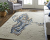 5' X 8' Tan Brown And Blue Wool Abstract Tufted Handmade Area Rug