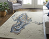 9' X 12' Tan Brown And Blue Wool Abstract Tufted Handmade Area Rug