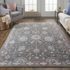 8' X 10' Gray Ivory And Red Floral Power Loom Area Rug