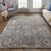 9' X 13' Gray Ivory And Tan Floral Power Loom Area Rug