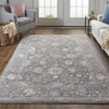 8' X 10' Taupe Blue And Orange Floral Power Loom Area Rug