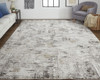 8' X 10' Ivory Gray And Brown Abstract Power Loom Distressed Stain Resistant Area Rug