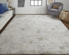 9' X 12' Ivory Gray And Tan Abstract Power Loom Distressed Stain Resistant Area Rug