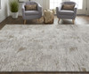 9' X 12' Ivory Gray And Tan Abstract Power Loom Distressed Stain Resistant Area Rug