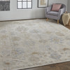 8' X 10' Ivory Tan And Blue Floral Hand Knotted Stain Resistant Area Rug