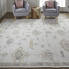 9' X 12' Ivory And Orange Floral Hand Knotted Stain Resistant Area Rug