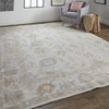 9' X 12' Ivory And Tan Floral Hand Knotted Stain Resistant Area Rug