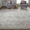 12' X 15' Ivory And Tan Floral Hand Knotted Stain Resistant Area Rug