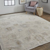 9' X 12' Tan And Brown Floral Hand Knotted Stain Resistant Area Rug