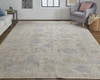 9' X 12' Tan Orange And Blue Floral Hand Knotted Stain Resistant Area Rug