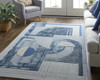 9' X 12' Blue Ivory And Gray Wool Striped Tufted Handmade Area Rug