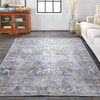 8' X 10' Blue Gray And Orange Floral Area Rug