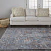 9' X 12' Blue Gray And Orange Floral Area Rug