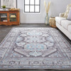 8' X 10' Gray Taupe And Blue Floral Area Rug