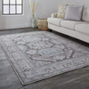 8' X 10' Gray Taupe And Blue Floral Area Rug