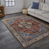 4' X 6' Blue Red And Ivory Floral Area Rug