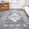 5' X 8' Blue Ivory And Brown Floral Area Rug