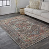 5' X 8' Taupe Red And Brown Floral Area Rug