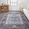 8' X 10' Blue Brown And Ivory Floral Area Rug