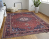 4' X 6' Red Blue And Tan Floral Power Loom Area Rug