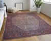 9' X 12' Red Tan And Blue Floral Power Loom Area Rug