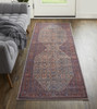 8' Red Tan And Blue Floral Power Loom Runner Rug