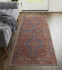 8' Red Tan And Blue Floral Power Loom Runner Rug