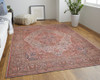 8' X 10' Red Tan And Pink Floral Power Loom Area Rug