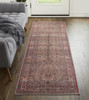 8' Red Tan And Pink Floral Power Loom Runner Rug