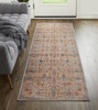 8' Tan Pink And Blue Floral Power Loom Runner Rug