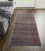 8' Red Brown And Blue Floral Power Loom Runner Rug