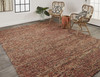 5' X 8' Brown Orange And Red Wool Hand Woven Distressed Stain Resistant Area Rug