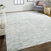 8' X 10' Gray Green And Ivory Striped Distressed Stain Resistant Area Rug