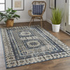 2' X 3' Ivory Tan And Blue Abstract Power Loom Distressed Stain Resistant Area Rug