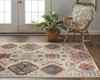 2' X 3' Ivory Red And Tan Abstract Power Loom Distressed Stain Resistant Area Rug