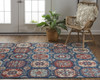 2' X 3' Blue Red And Tan Abstract Power Loom Distressed Stain Resistant Area Rug