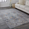 2' X 3' Blue Gray And Orange Floral Area Rug