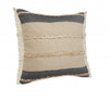 Set Of Two 24" X 24" Black Striped Zippered Jute Throw Pillow