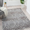 5' X 7' Blue Damask Indoor Outdoor Area Rug