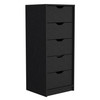 18" Black Charcoal Manufactured Wood Five Drawer Tall and Narrow Dresser