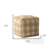 17" Yellow And White Canvas Gingham Pouf Ottoman