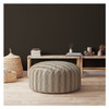 24" Taupe Flax Round Floral Pouf Ottoman