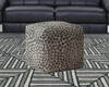 17" Beige Flax Floral Pouf Ottoman