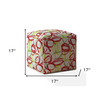 17" Red And White Cotton Abstract Pouf Ottoman