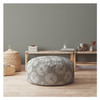 24" Gray Canvas Round Floral Pouf Ottoman