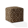 17" Brown Cotton Damask Pouf Ottoman