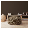 24" Brown Cotton Round Damask Pouf Ottoman